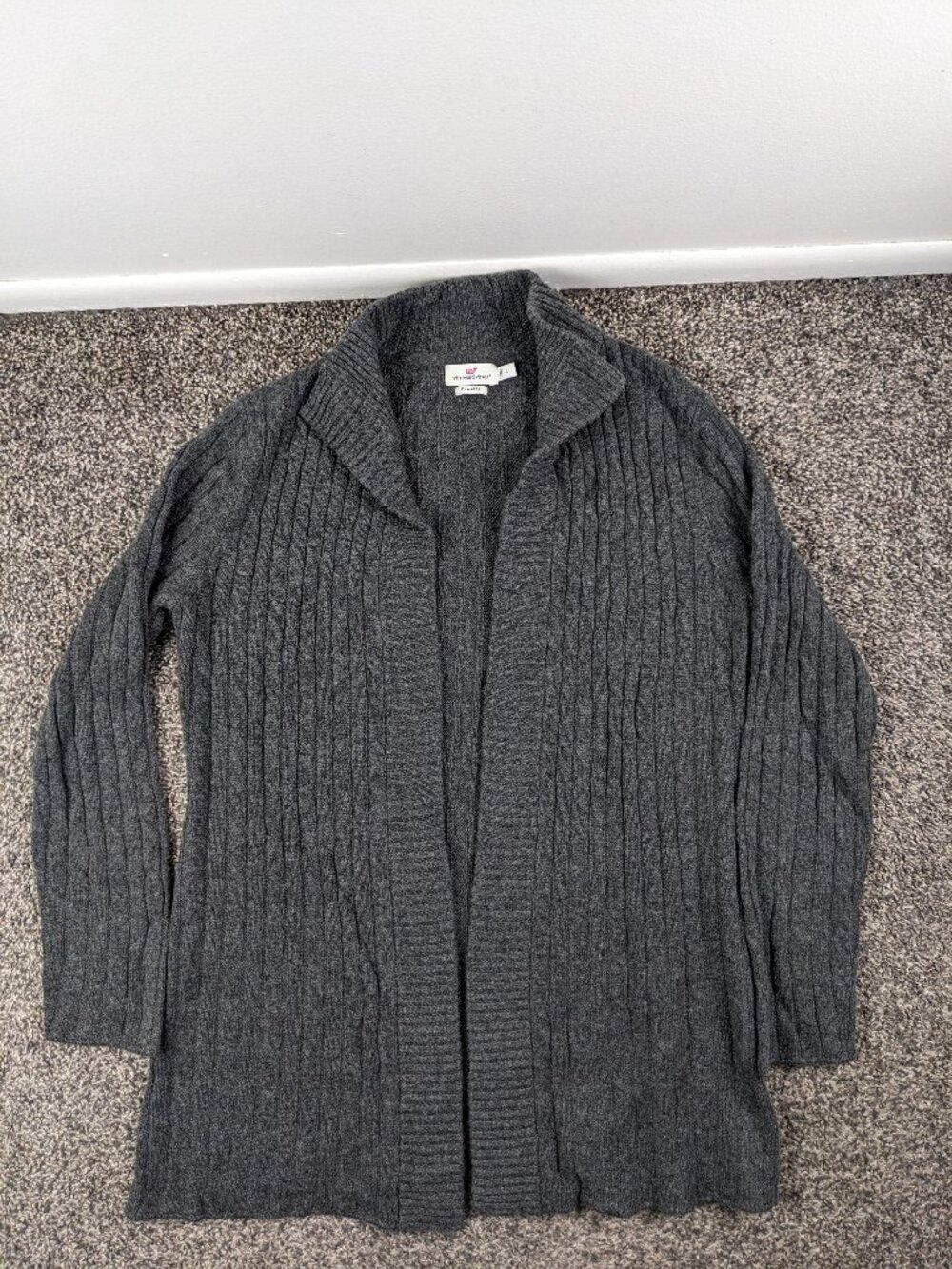 Vineyard Vines Sweater Womens Large Cashmere Cable Knit Open Front Cardigan Gray